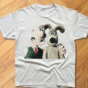 Funny Clay Character Wallace And Gromit Graphic T-Shirt Cartoon Friendship Tee